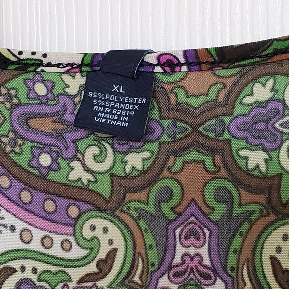 Purple/Brown/Black/Green Low V Neck 3/4 sleeves XL - Picture 4 of 8